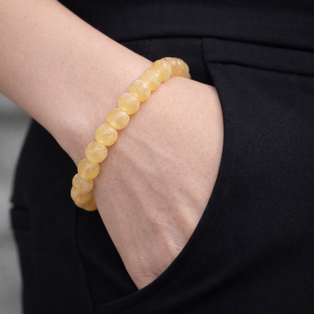 Bracelet femme en Ambre Brut perles Mat Citron 7/8mm
