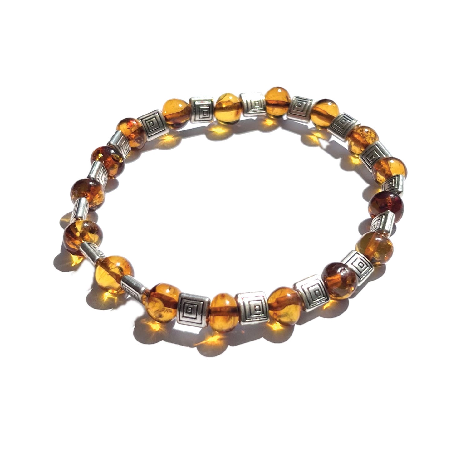 Bracelet en Ambre et carrés Argentées