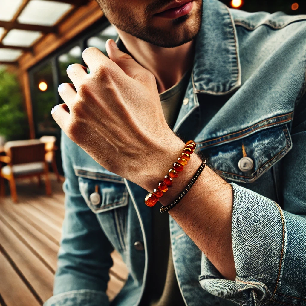 Bracelet Homme Ambre caramel jeans