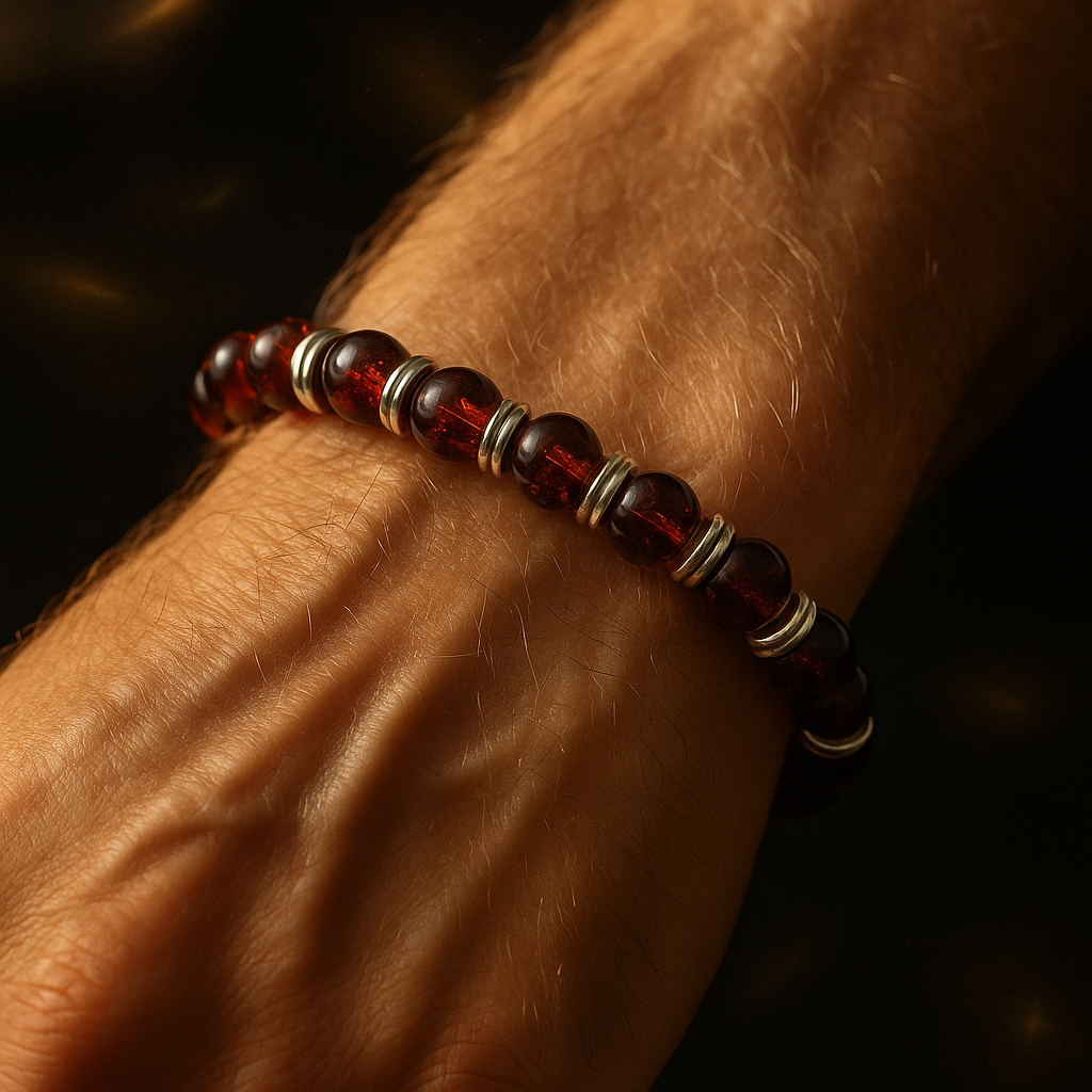 Bracelet en Ambre unisexe trendy perles noire 8mm