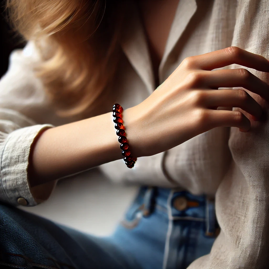 Bracelet femme en Ambre Noir perles 7/8mm