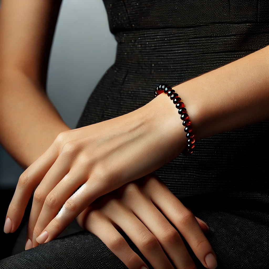 Bracelet femme en Ambre Noir perles 7/8mm