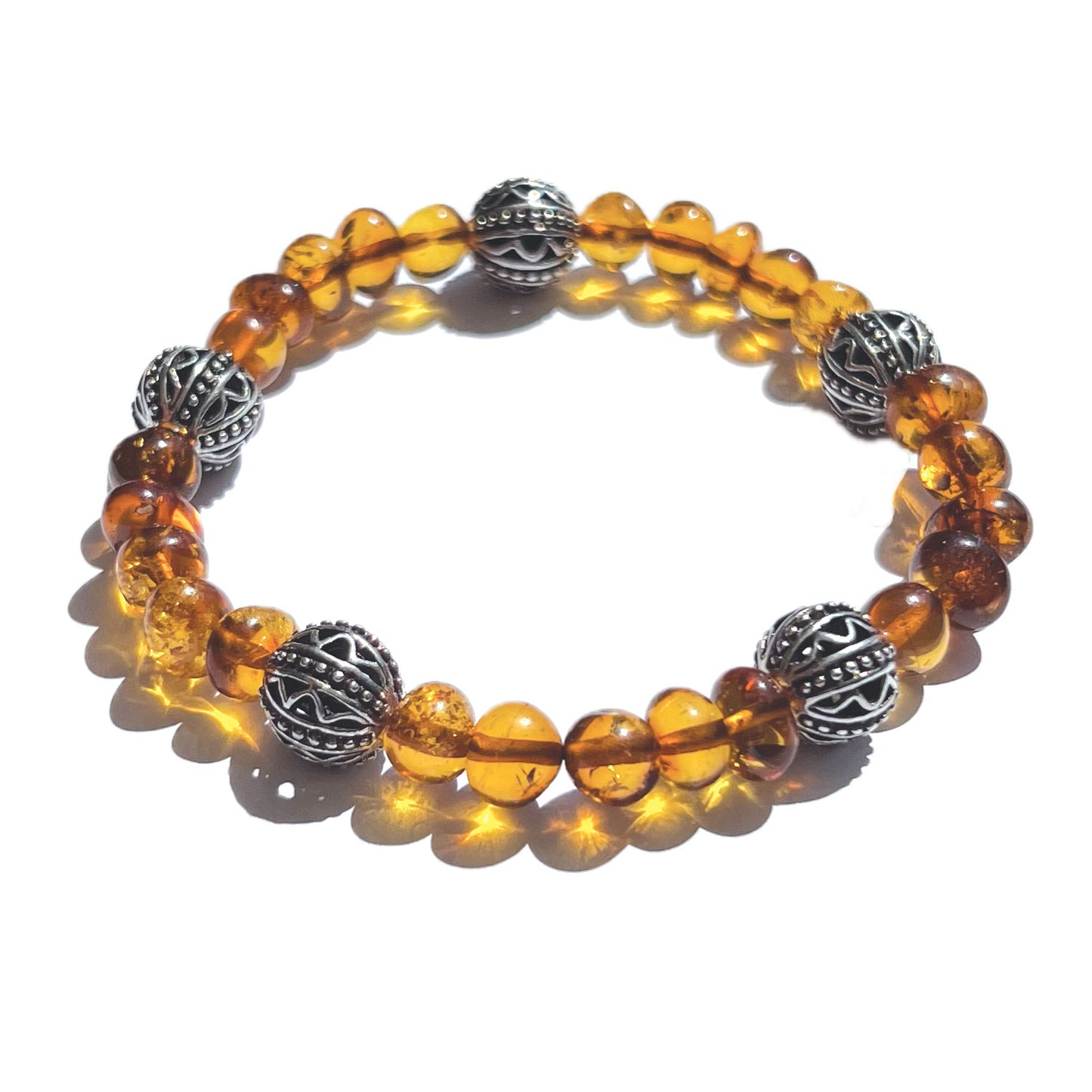 Bracelet en Ambre et perles Argentées