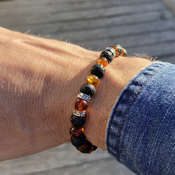 Bracelet en Ambre Cognac | Pierre de Lave | perles 7/8mm - Ambracelet