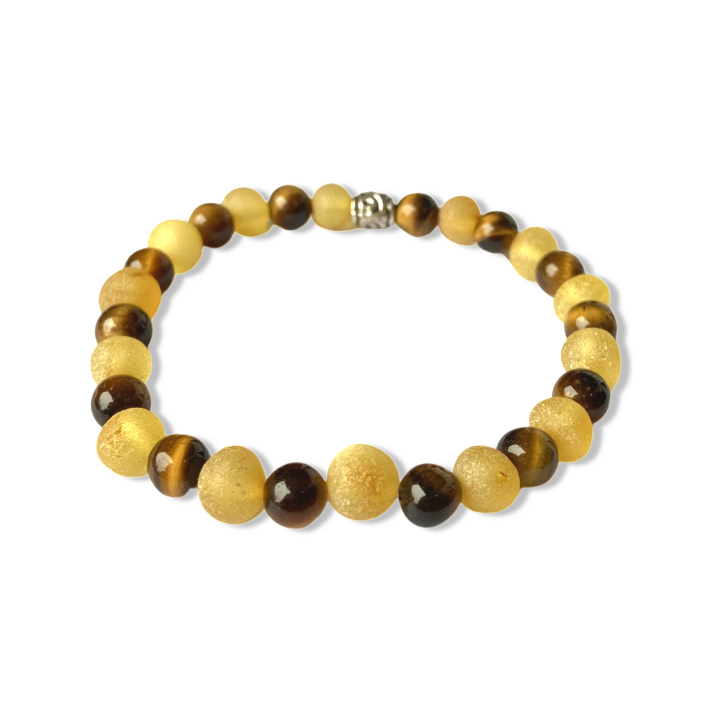 Bracelet femme en Ambre Citron brut et oeil de tigre 7/8mm - Ambracelet