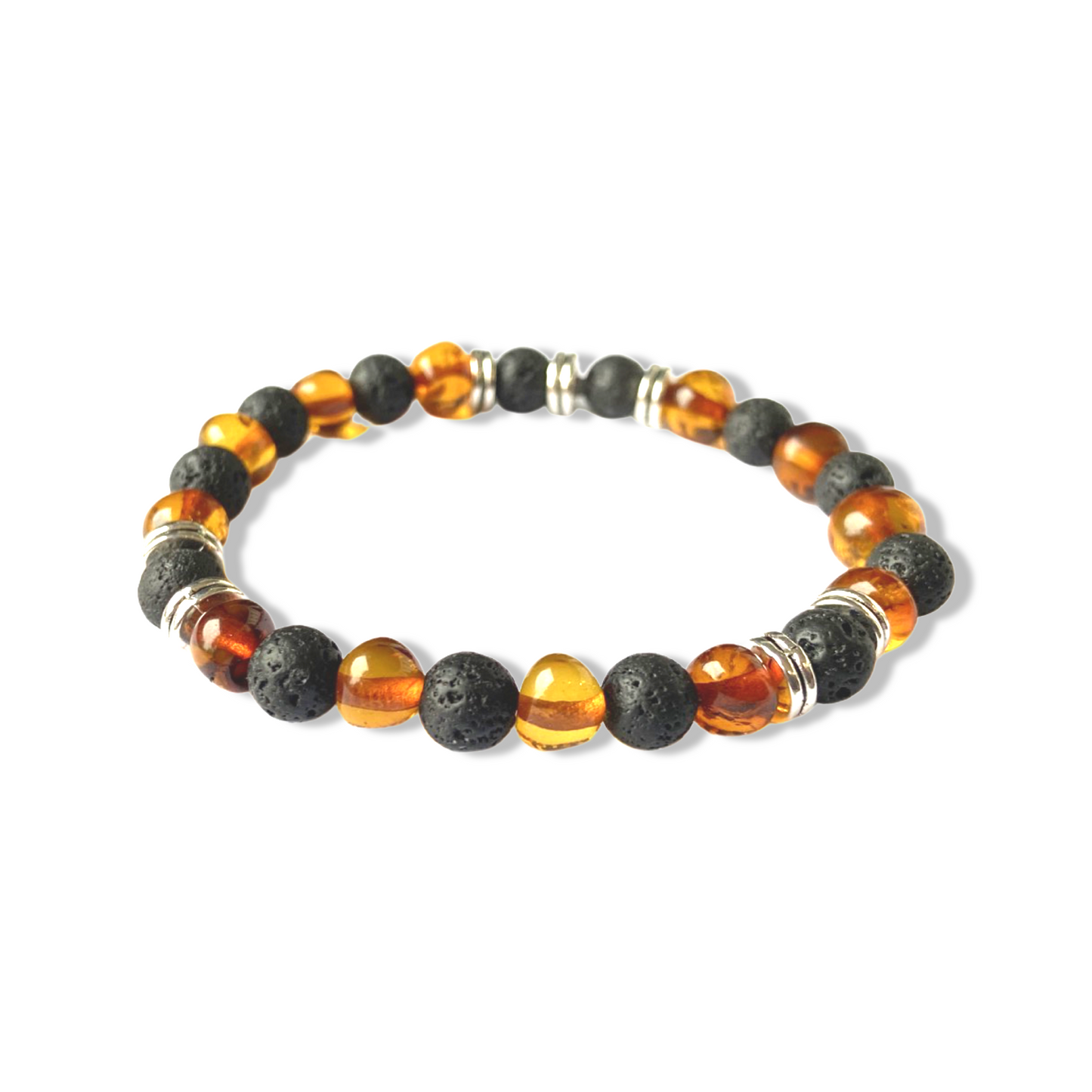 Bracelet femme en Ambre Cognac | Pierre de Lave | perles 7/8mm | Énergisant - Ambracelet