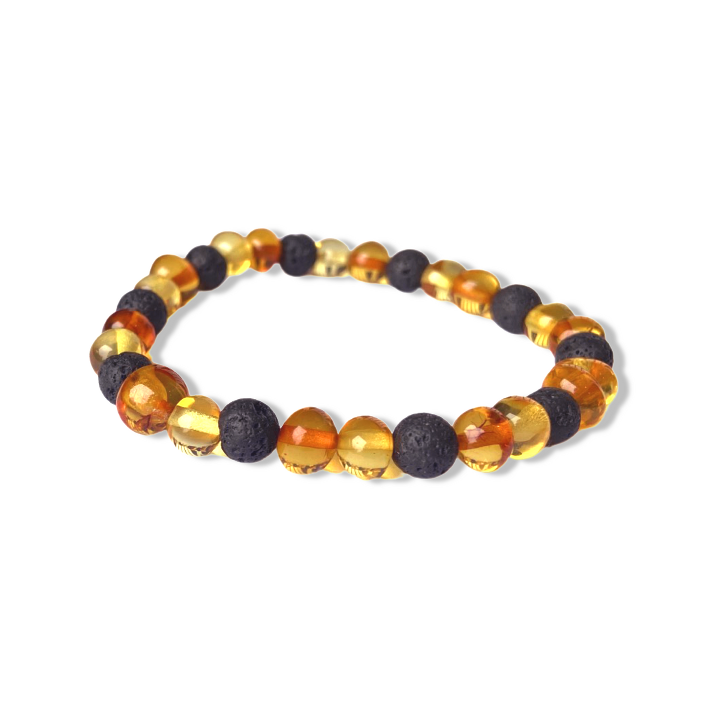 Bracelet femme en Ambre 2 couleurs et Pierre de Lave | perles 6 à 8mm - Ambracelet