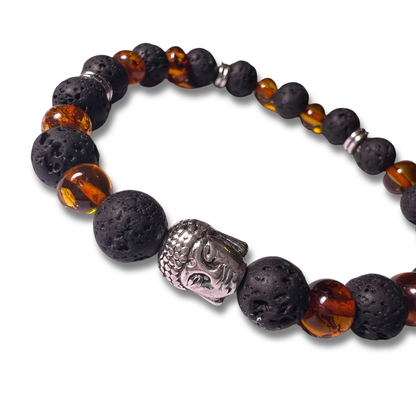 Bracelet Bouddha - Ambre et Pierre de lave | Perles 7/8mm - Ambracelet