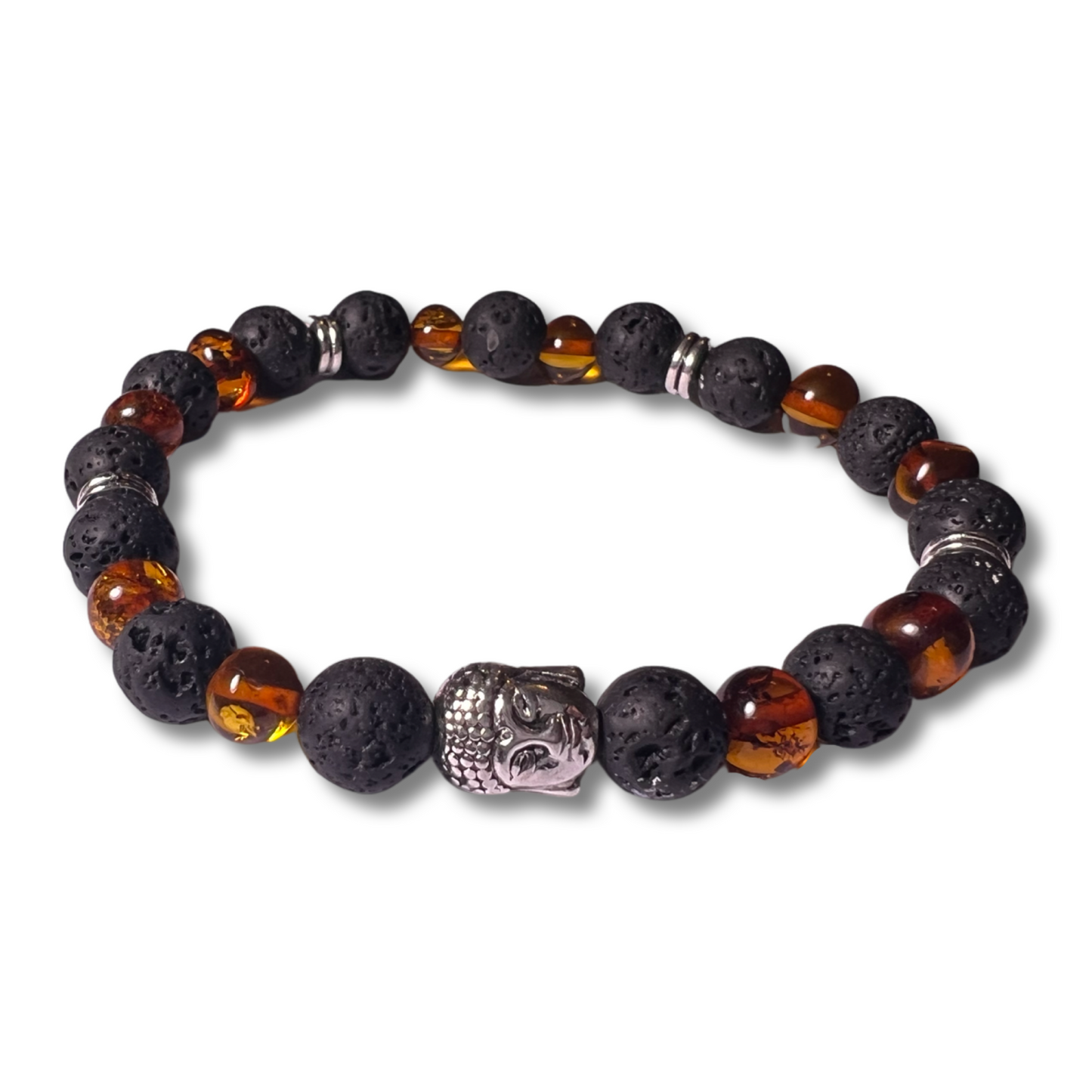 Bracelet Bouddha - Ambre et Pierre de lave | Perles 7/8mm - Ambracelet