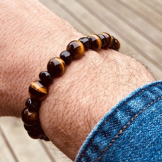 Bracelet en Ambre noir |  Oeil de tigre perles 7/8mm - Ambracelet