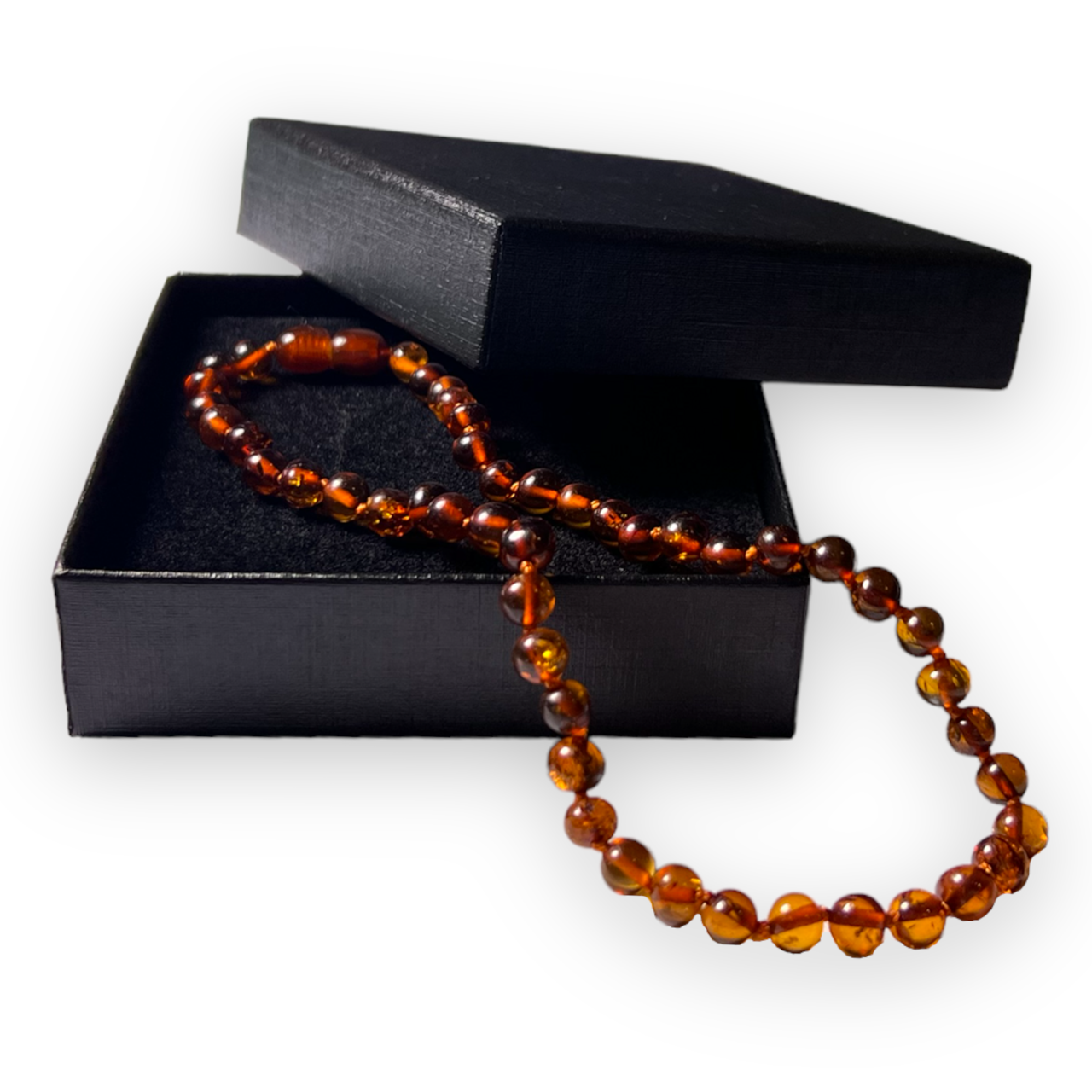 Collier Femme Ambre 40 cm dans un écrin noir