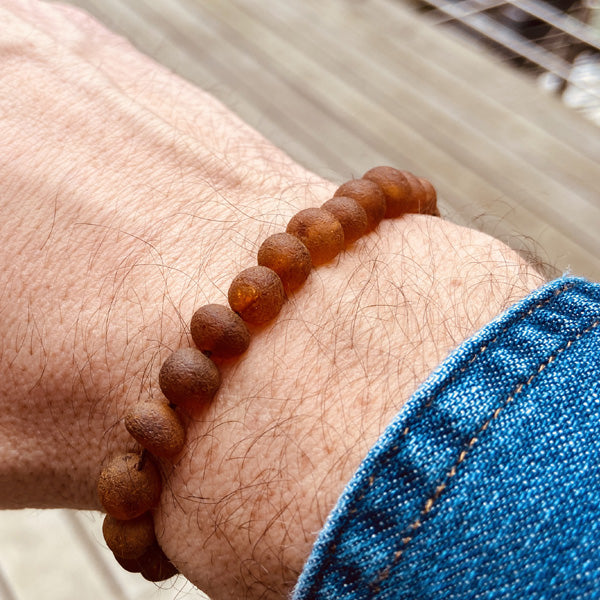 Bracelet en Ambre Brut perles Mat Cognac 7/8mm - Ambracelet