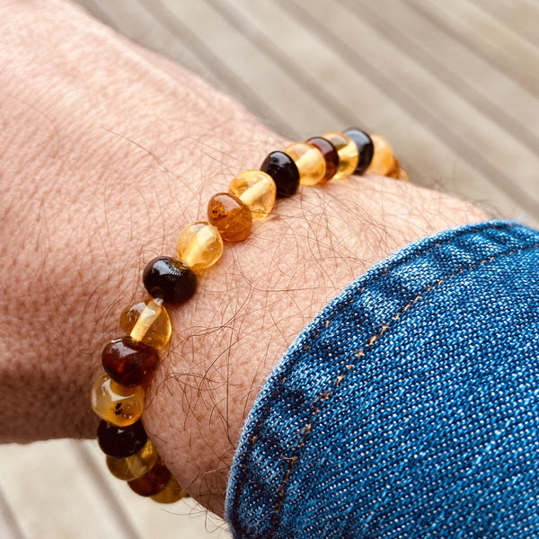 Bracelet en Ambre perles baroques couleurs mixées 7/8mm - Ambracelet
