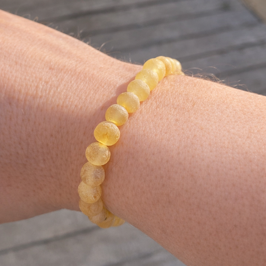 Bracelet femme en Ambre Brut perles Mat Citron 7/8mm