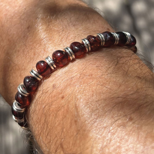 Bracelet en Ambre unisexe trendy perles noire 8mm