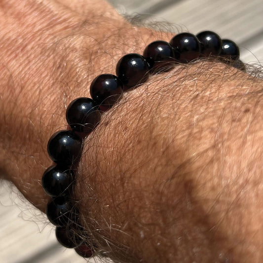 Bracelet Homme en Ambre noir perles parfaitement rondes calibre 9mm