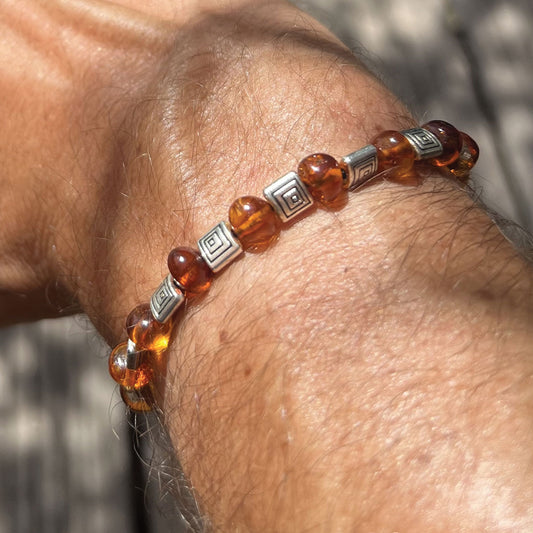 Bracelet en Ambre et carrés Argentées