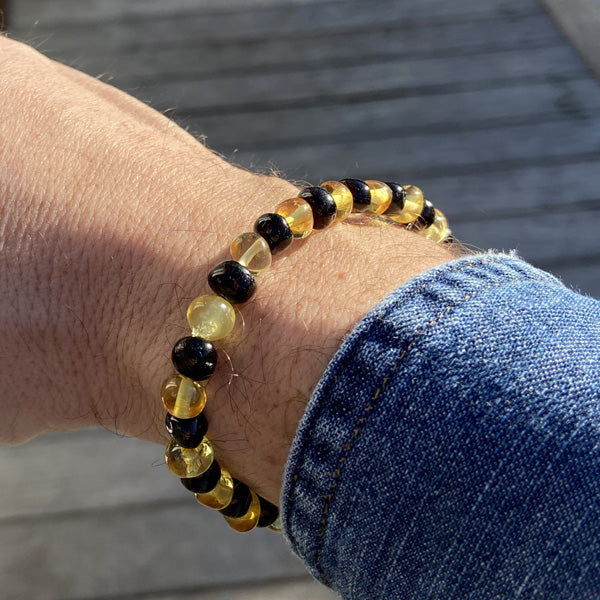 Bracelet en Ambre perles baroques noir et citron 7/8mm